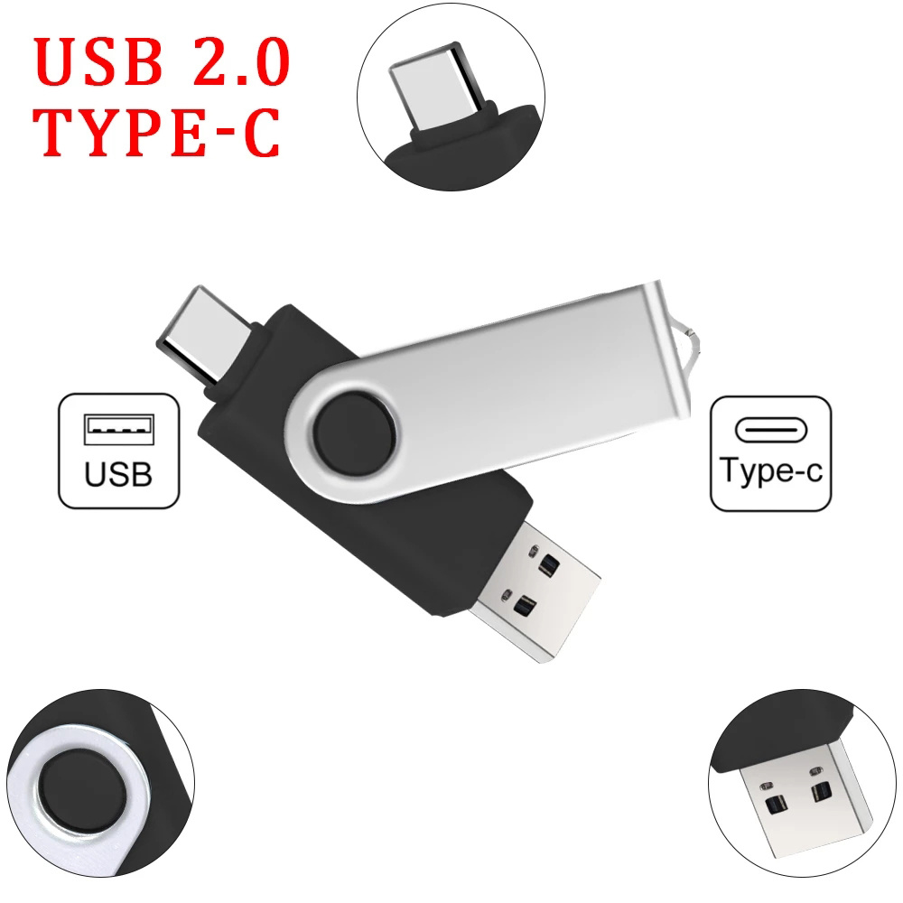 Type-C two in one USB flash drive black 16g dual-purpose USB flash drive for computer and mobile phone rotating creative USB2.0