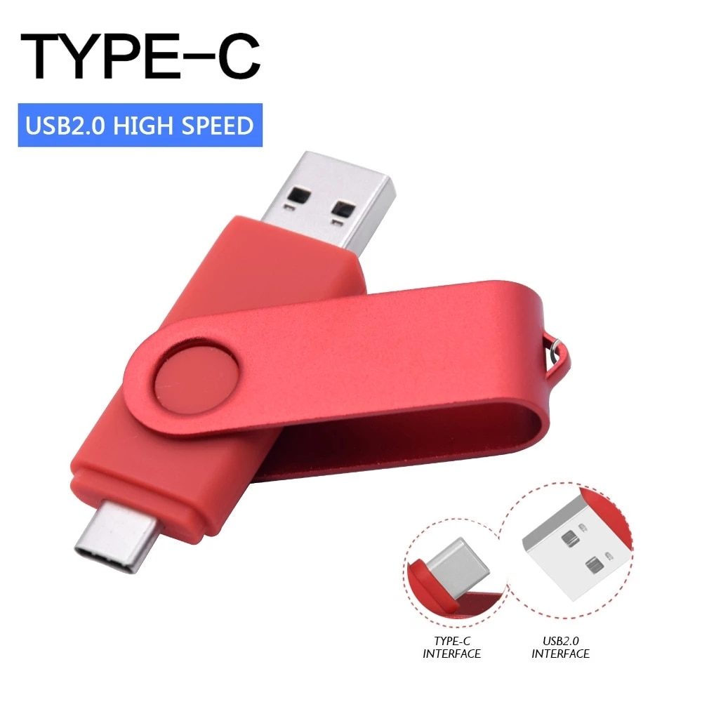 Type-c Two-in-One USB Flash Drive Red 32G Computer Mobile Phone Dual-Use USB Flash Drive Rotating Creative USB 2.0 Business USB